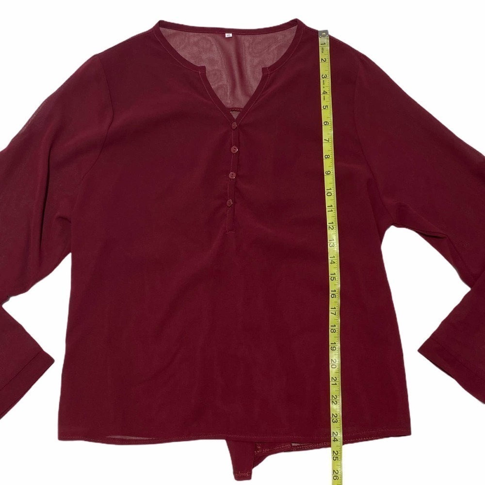 V-NECK Sheer Red Henley Button Blouse Size XXL - Picture 9 of 10